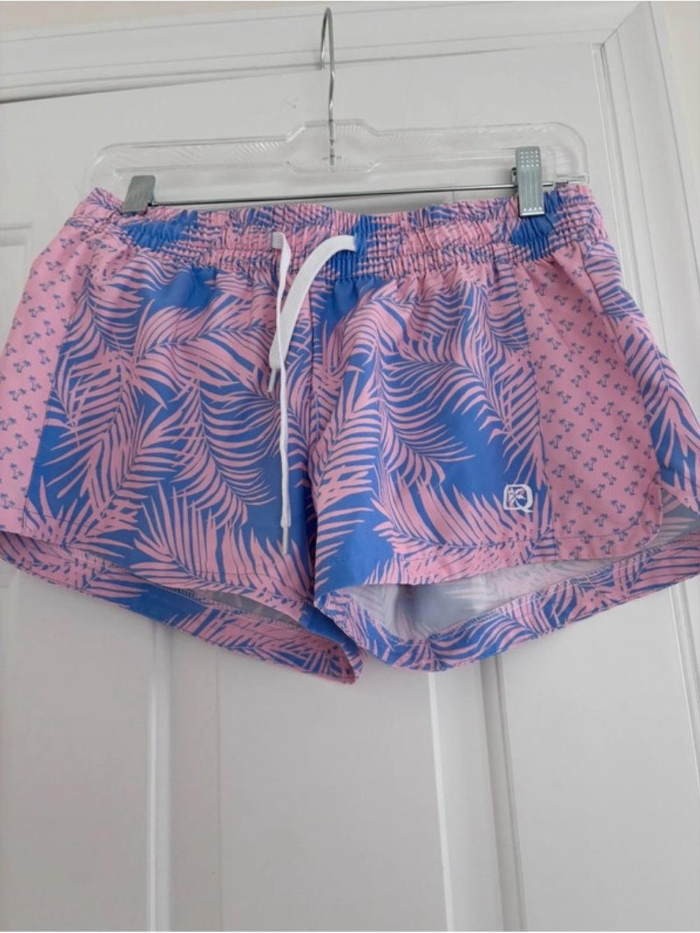 Tropical Print Pink & Blue Athletic Shorts with Drawstring